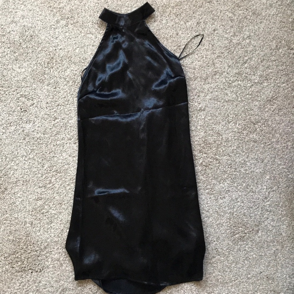 Satin high neck black dress